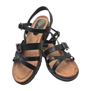 Black Faux Leather Sandals Women 8.5 Barely Used "Lesley" EuroSoft by Sofft